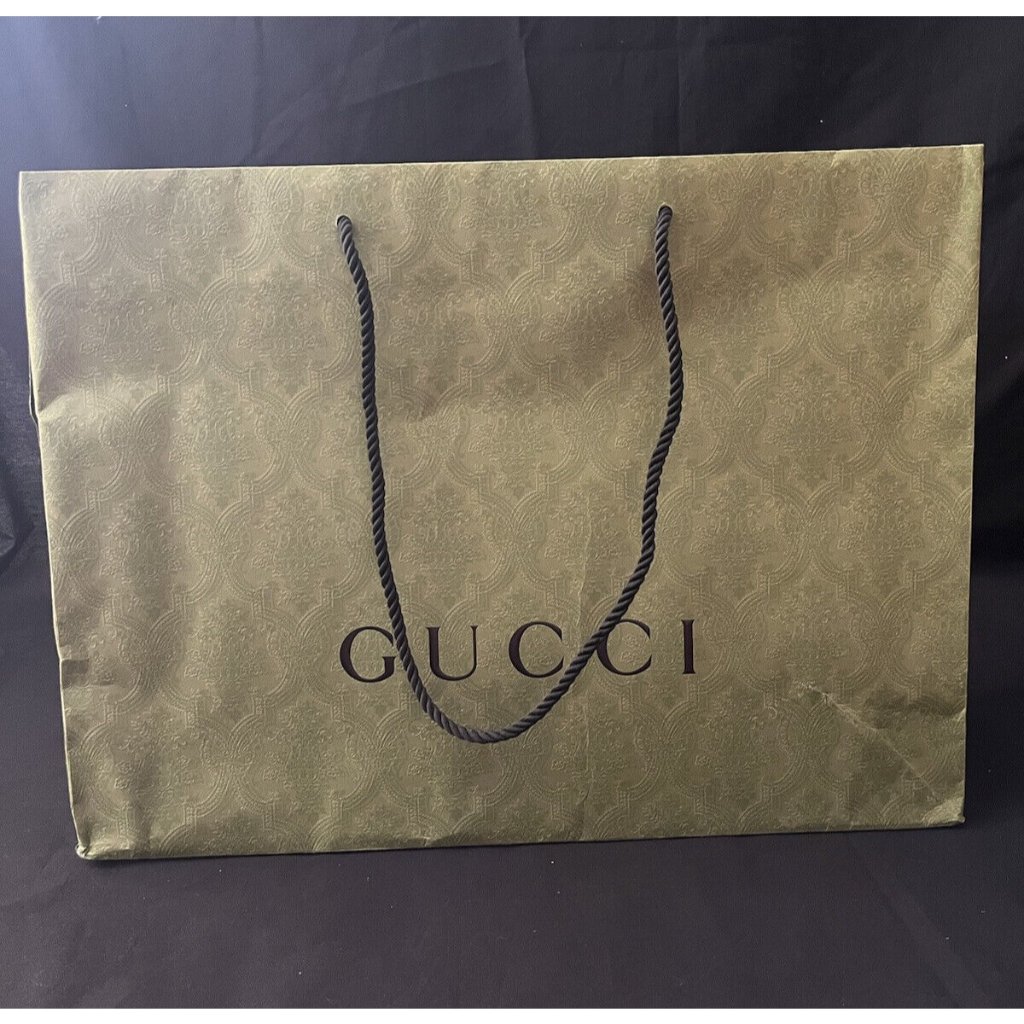 Gucci Paper Reusable Shopping Bag Rope Handle Green 14 X 19 X 7